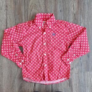 Cinch 100% Cotton Red Pattern Western Rodeo Button Down Top Size 2t